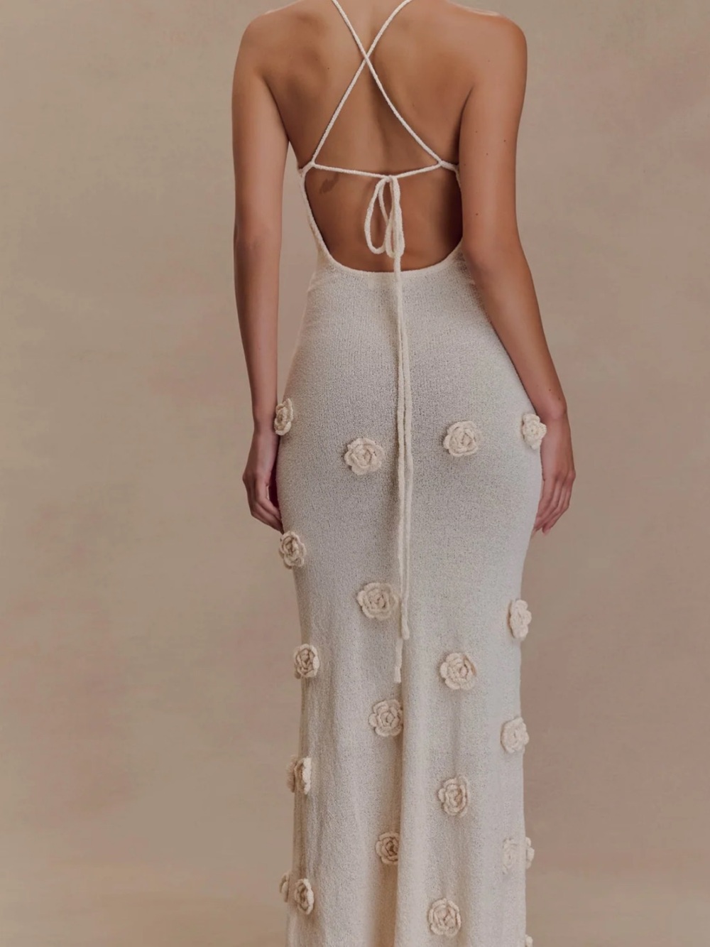Meshki Cream Floral-Appliqué Spaghetti Strap Maxi Dress - Picture 2 of 4